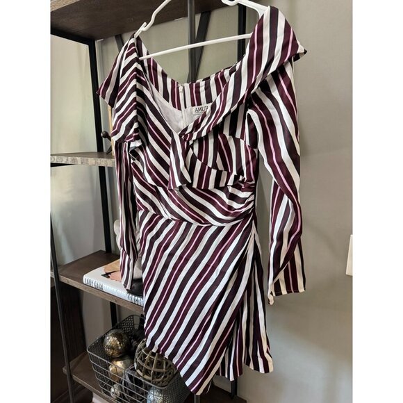 AMUR Kristen Striped Mini Dress Bordeaux Combo Womens Size 8 - Picture 5 of 7